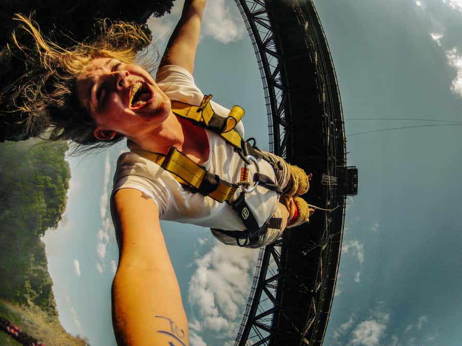 Victoria Falls Bridge Bungee Jump - The jump begins between two countries