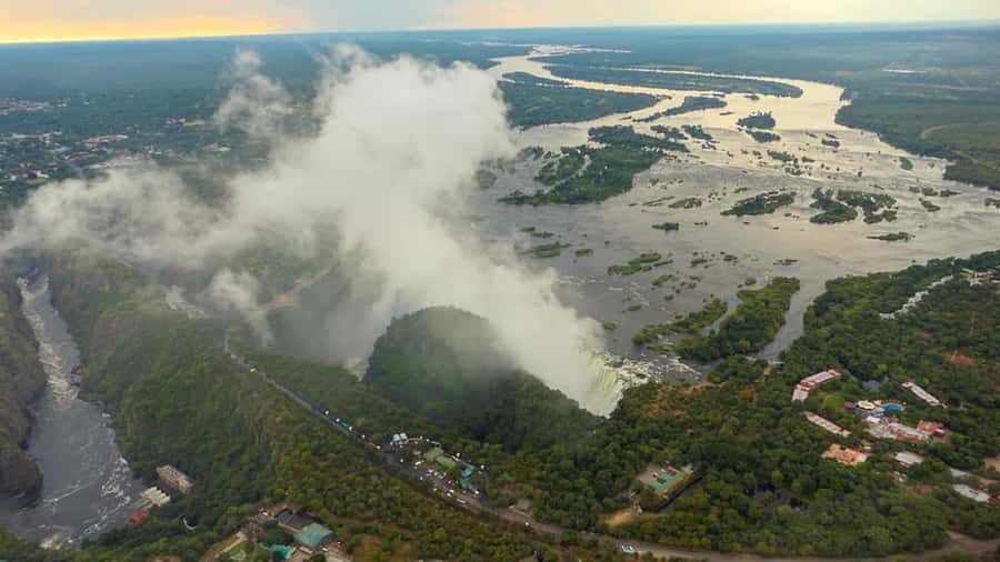 Victoria Falls: Helicopter Flight Aerial View of The Falls - From hotel pickup to the helipad
